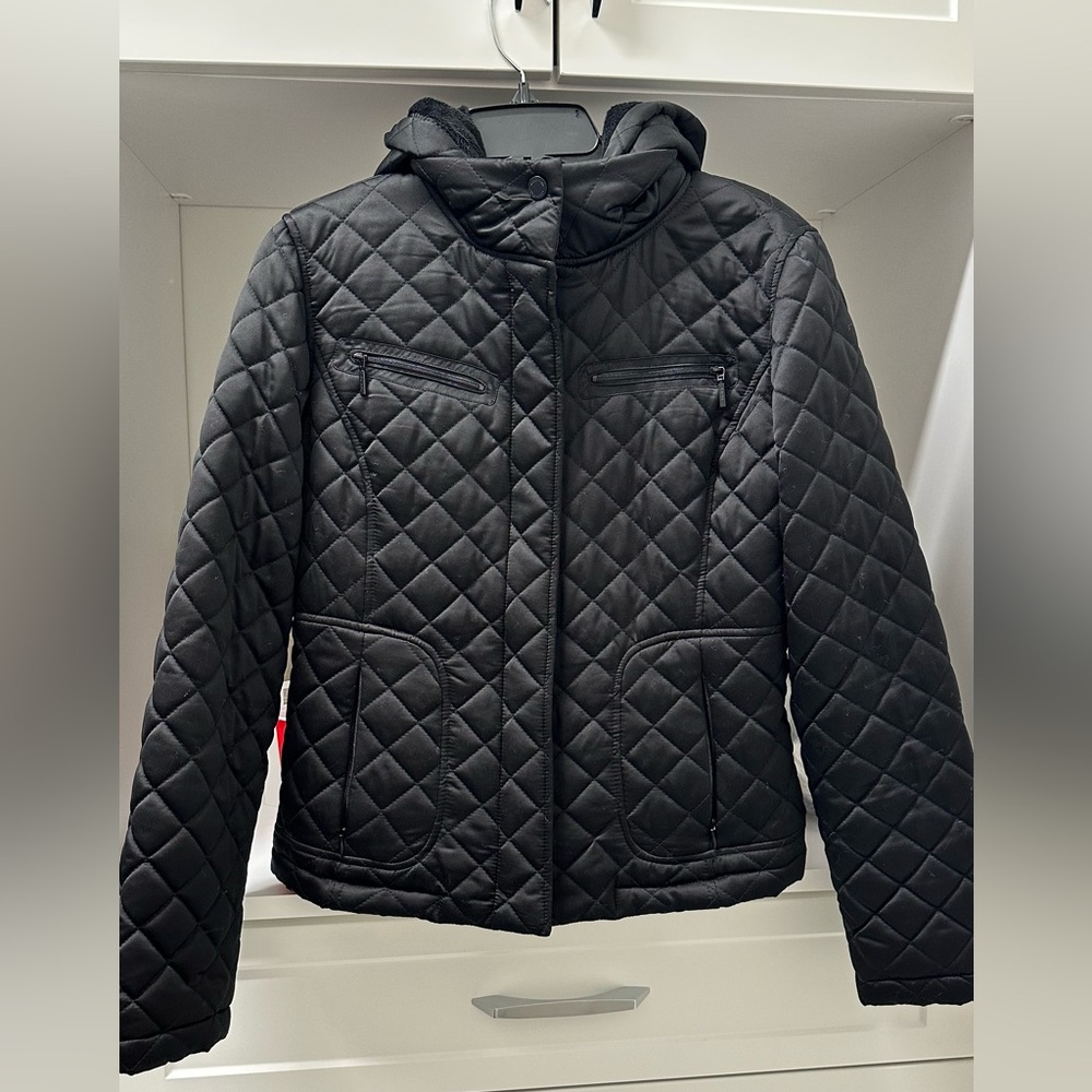 Calvin Klein Black Quilted Jacket with Pink Accents